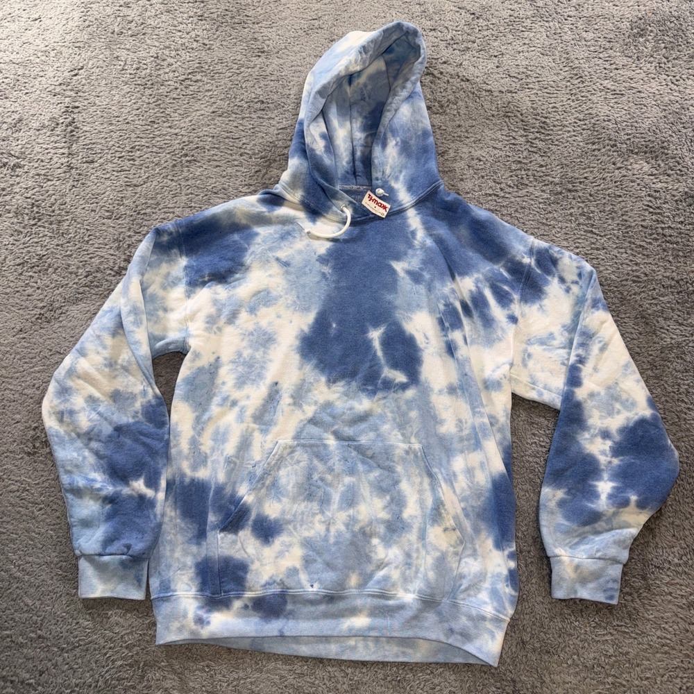 Artist Union Clothing Co Mens L Blue White Tie Dye Fleece Hoodie Sweatshirt NWT